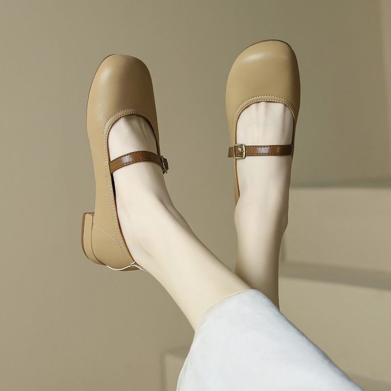 Genuine French For Women, Summer Shallow Soft Leather Flat Cross-Strap Mary Jane Shoes, Brown College Style Single Shoes_vogvips.com