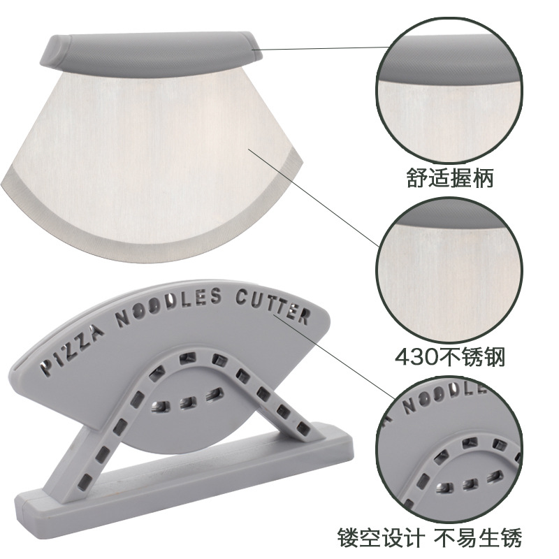 Cuchillo de pizza vertical de acero inoxidable transfronterizo con base Pizza cutter herramienta de horneado de cocina de hoja curva