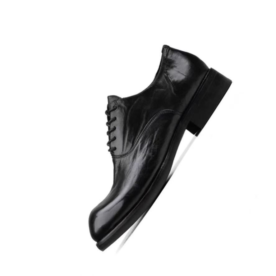 Washed Tire Cow Leather Derby Shoes Spring, Summer and Autumn Men's Lace-Up Non-Slip Business Shoes British Style Formal Casual Leather