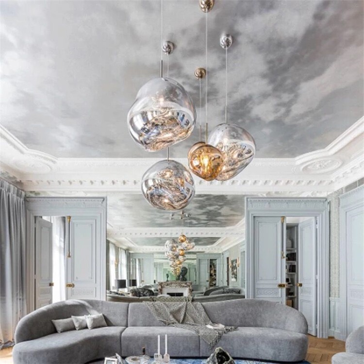 Electroplated Glass Chandelier Three-Head Creative Modern Minimalist Bar Fireworks Ball Nordic Restaurant Volcano Lava Lamp Combination