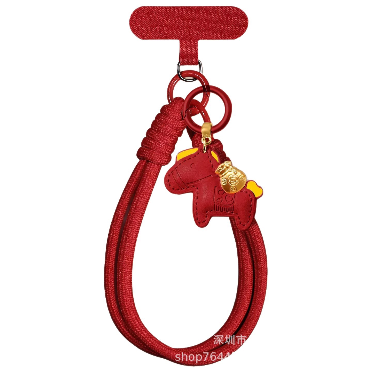 Año del Caballo cadena de teléfono móvil rojo nuevo tipo de pulsera teléfono móvil cuerdas de muñeca tejiendo robusto cuero accesorios de caballo colgantes