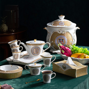Gold H Series Ceramic Rice Jar Water Jar Coffee Set Tea Set Hall Fruit Plate Tissue Box Ashtray Classic Simple Gift Giving