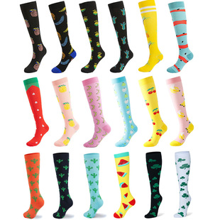 Amazon Sports Jacquard Compression Socks Fruit Casual Calf Socks Men and Women Outdoor Sports Compression Socks Wholesale