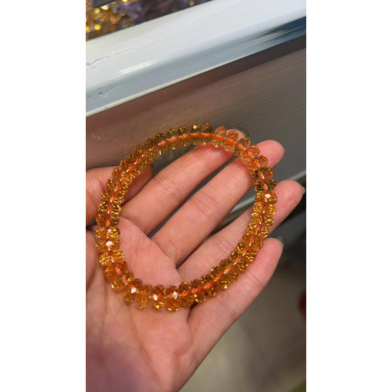 7a コレクショングレードオレンジナチュラルブラジルファセットシトリンブレスレット女性ホイールビーズブレスレットギフト|undefined