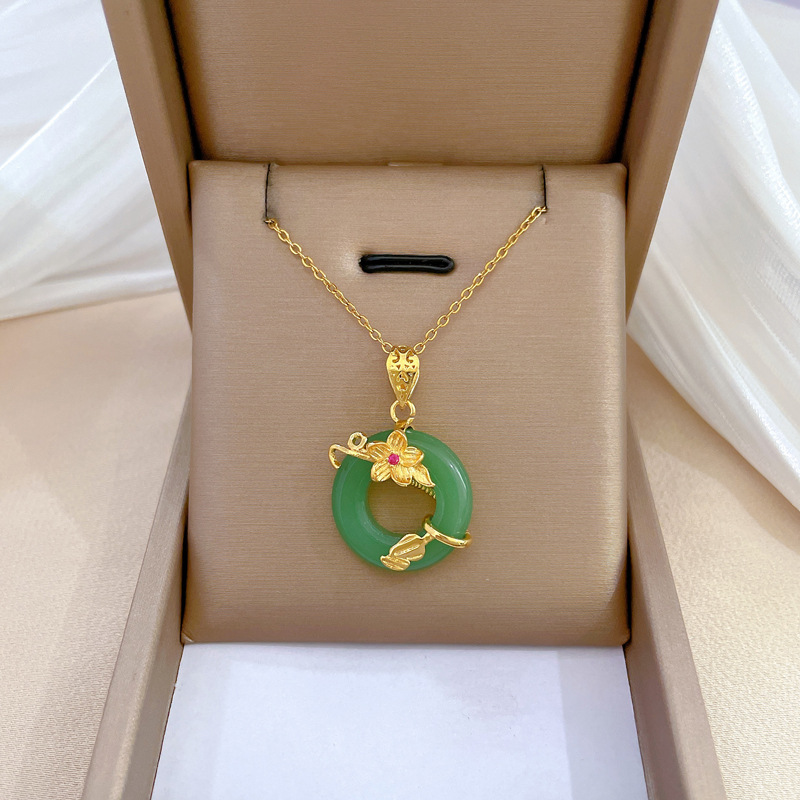 Blumen Jade Halskette Mit Mikrodiamant Perlen Für Damen_voghion.com