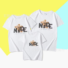 180g combed cotton parent-child summer t-shirt 2024 new round neck printed Chinese style pure cotton parent-child short sleeve