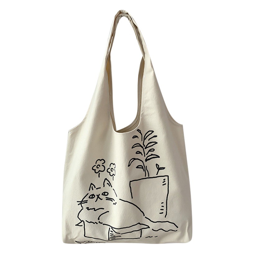 Lindo gato mascota chaleco bolsa de lona bolso japonés simple todo partido artístico de gran capacidad bolso de hombro de las mujeres de verano