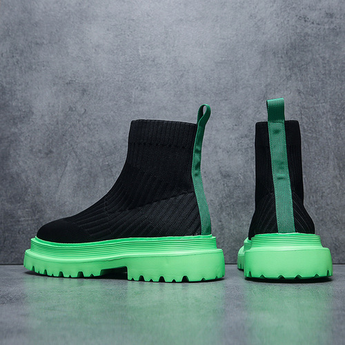 Men's Knit High-Cut New Thick Sole Mesh Breathable Fashion Trendy Street Shoes Wenzhou Shoes Fast Delivery