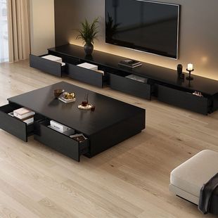2025 New Wabi-Sabi Style Solid Wood Coffee Table Living Room Home Light Luxury High-End Small Apartment Coffee Table Tv Cabinet Combination