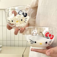 単層漫画 KT 猫ガラスボウル新しいかわいいガーリーハートガラスサラダボウルミルクスムージーボウル高価値