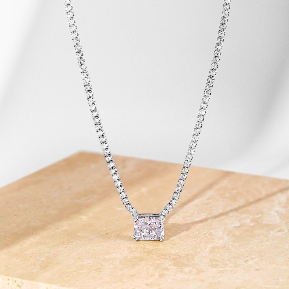 15g Weight Zircon, High Carbon Diamond Inlay Material Necklace Classification 925 sterling silver Chain Material 1 Piece Quantity Holiday, Tea Party Occasion 925 Sterling Silver Material Heart Shape, Rectangle Pattern Women's Gender Inlay Design Simple Style, Shiny Style 925 Sterling Silver Zircon High Carbon Diamond Inlay Heart Shape Rectangle Necklace 50