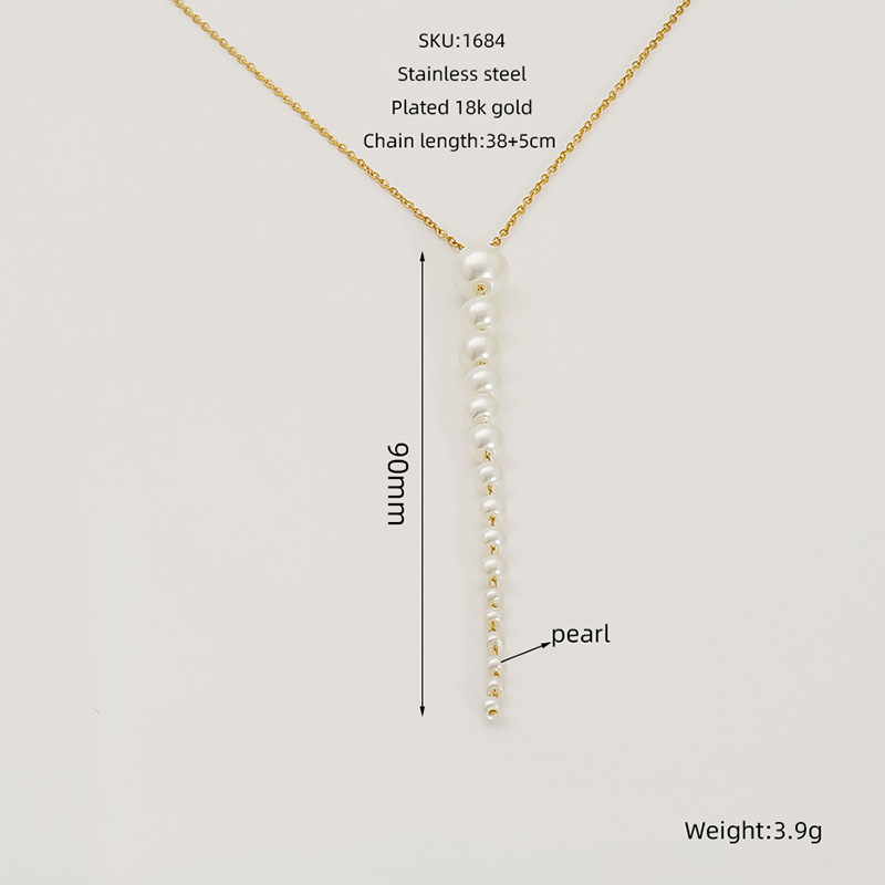 Nuevo estilo de acero inoxidable francés simple una palabra colgante de perlas personalidad femenina creativa collar de tamaño de perla larga mujer