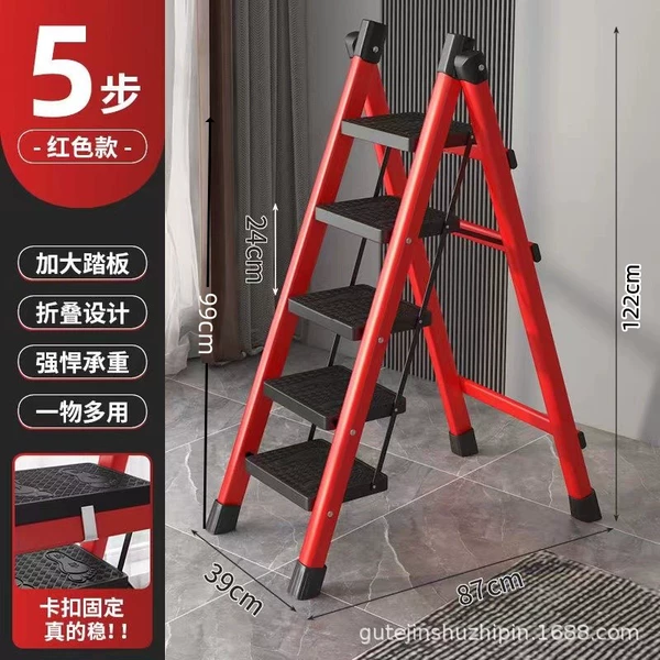 Red five -step flower stand ladder [Bull buckle is more stable]