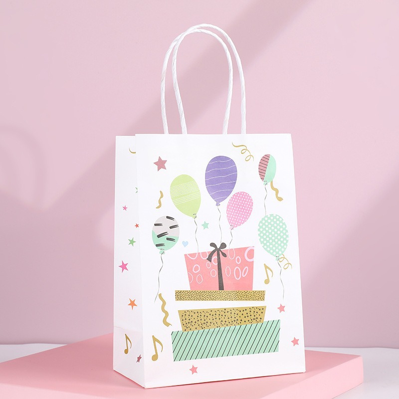 Bolsas de regalo de cumpleaños, bolsas de cartón cartón, bolsas de embalaje para llevar, bolsas de embalaje de regalo de fiesta para niños, bolsas de mano
