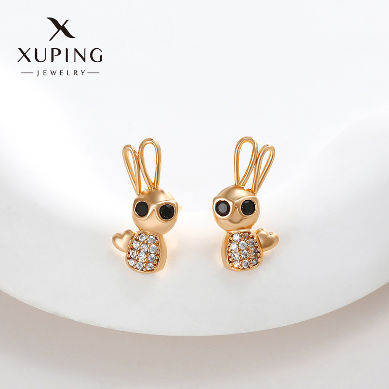 Xuping joyería nuevo amor gafas conejo pendientes japonés y coreano lindo nicho diseño conejito pendientes joyería al por mayor