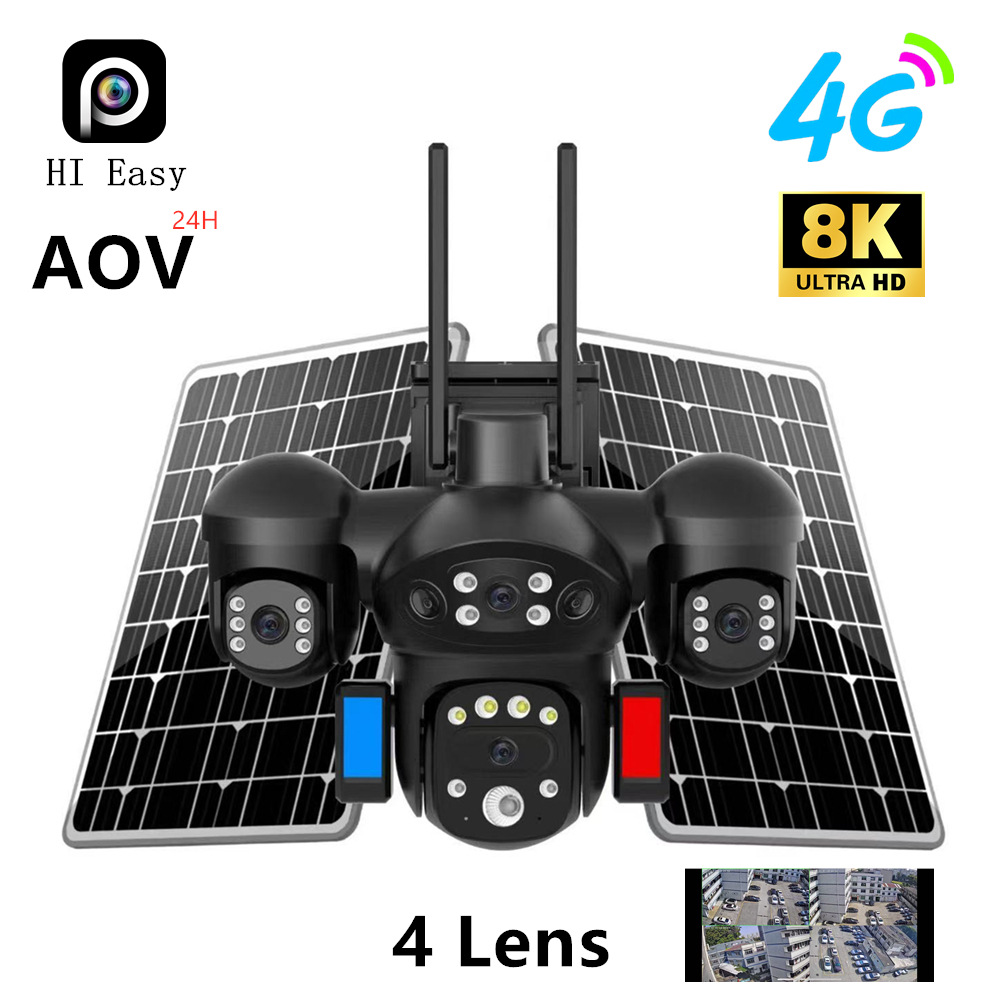 Hi Easy Aov 4g European Version Solar Camera 4-Lens 4-Eye Screen Low-Power Dome Camera Hd Night Vision