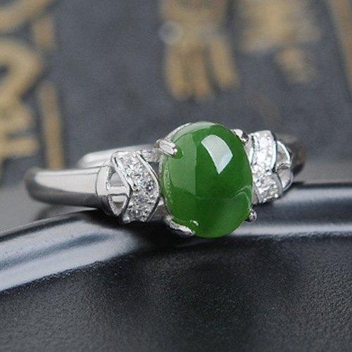 Hot selling creative inlaid imitation Hetian jasper ring for women's bracelets, live adjustable green jade ring, jade ring