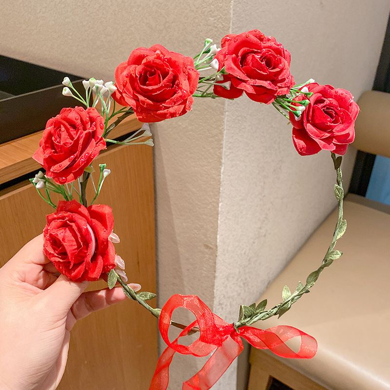 子供の頭飾りの花の子供の美しい花嫁の花輪の手の花の女の子のドレスは花の子供のアクセサリーの王女の頭の花を飾ります。|undefined