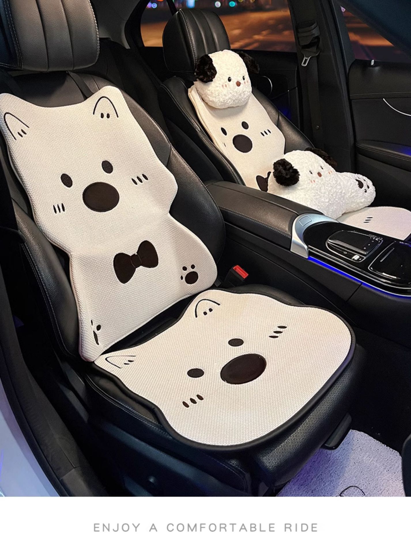 Linen Car Seat Cushion, Suitable for All Seasons, Women's 2025 New Model, Cute Puppy Design, Rear Seat Single Piece, Skin-Friendly and Breathable Seat Cover