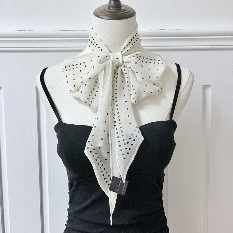 Pañuelo de seda de lunares de tira larga, cinta estampada de alta calidad, bufanda decorativa de relajación de todo fósforo de primavera y verano, temperamento, cinta para el cabello, accesorios para el cabello