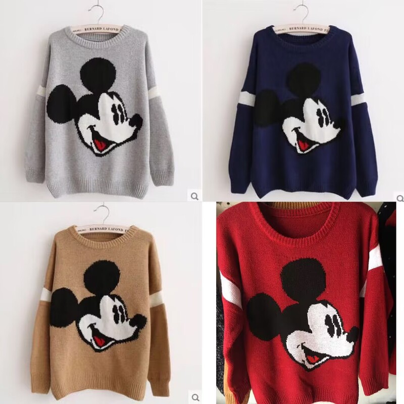 Mickey Mouse Sweater Women's Pullover Autumn and Winter Thickened College Style Loose Middle School Student New Knitted Sweater Korean Style Sweet