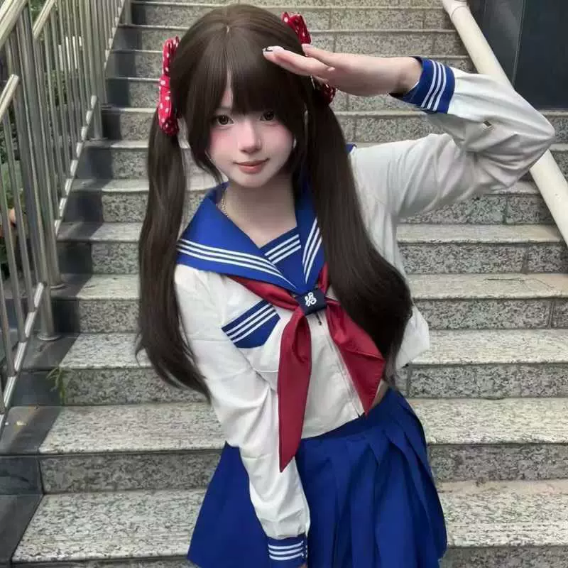 2024新歀宝蓝色套装日系三本基础jk制服学院水手服套装
