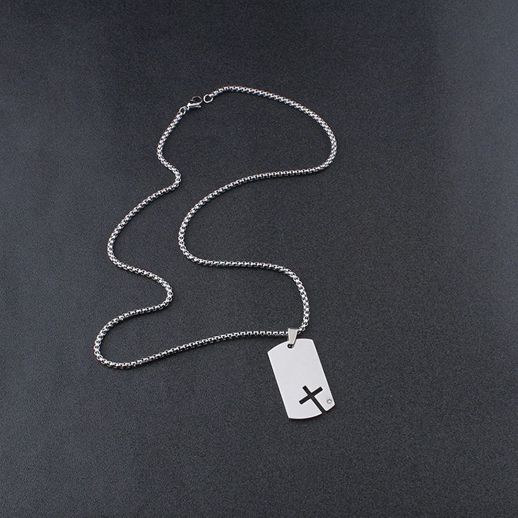 Cross Pattern All Seasons Season Simple Style Cross 201 Stainless Steel Plating Hollow Out Inlay Zircon Unisex Pendant Necklace Men Pendant Necklaces