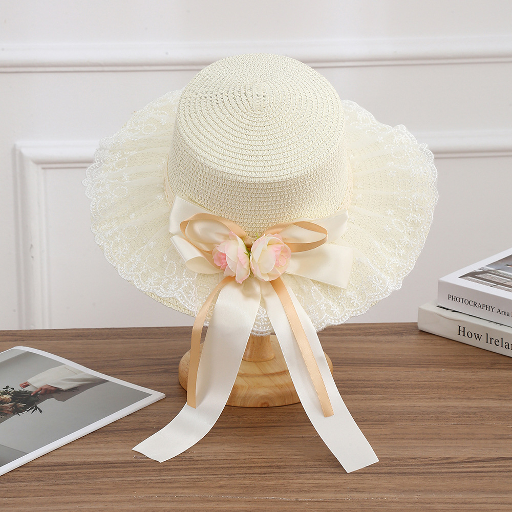 Sombrero de paja con lazo – estilo veraniego, ala ancha, para playa o vacaciones al aire libre