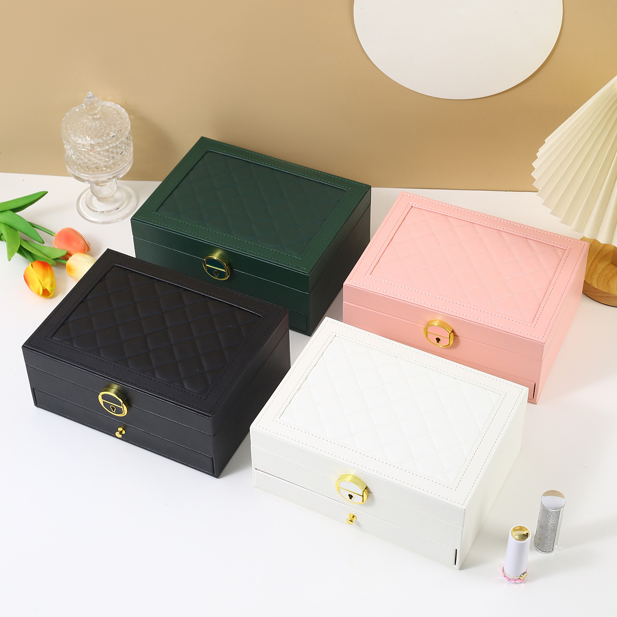 Simple Style Solid Color Pu Leather Wholesale Jewelry Boxes display picture 1