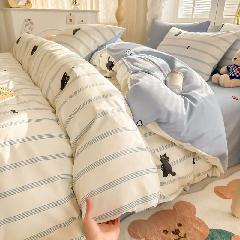 Cama de impresión no estática tipo A tipo de piel doméstica cuatro piezas de sábanas de algodón residencial sábanas de cama tipo笠 molido