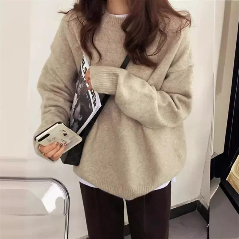 韩版慵懒风软糯毛衣女秋冬加厚2025新款感宽松圆领洋气针织打底衫