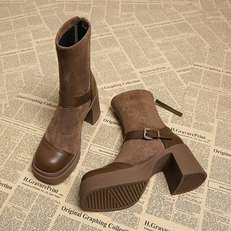 Женские короткие ботинки 113-9, весна-осень 2025, новая мода, ботинки в стиле Майяр, на высоком каблуке, коричневые ботинки в стиле Мартин.