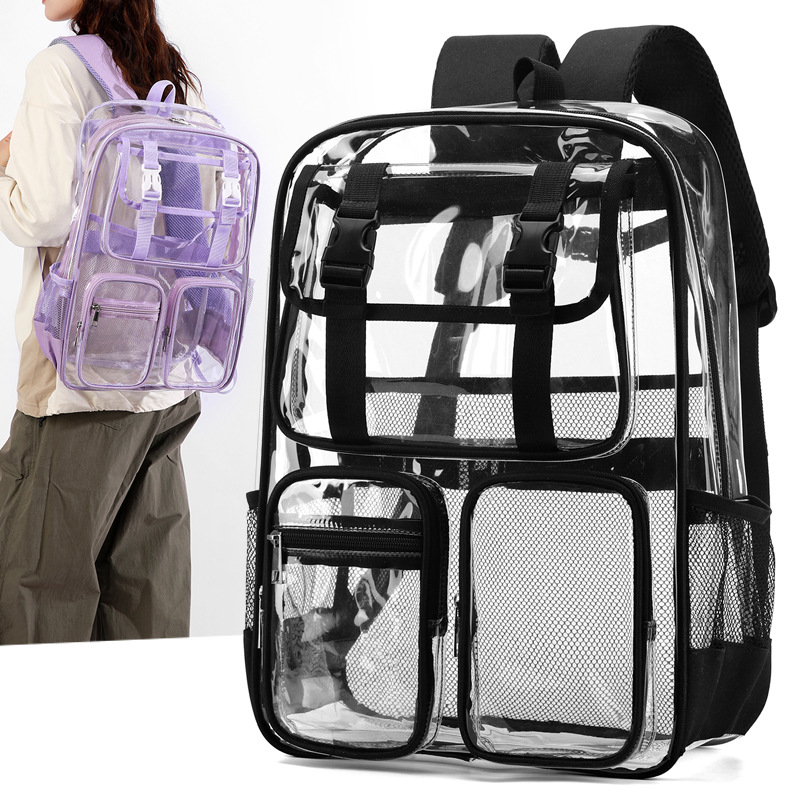 Cross-Border Amazon Outdoor Travel Multifunctional Reflective Transparent Bag with Multiple Pockets and Large Capacity School Transparent Backpack