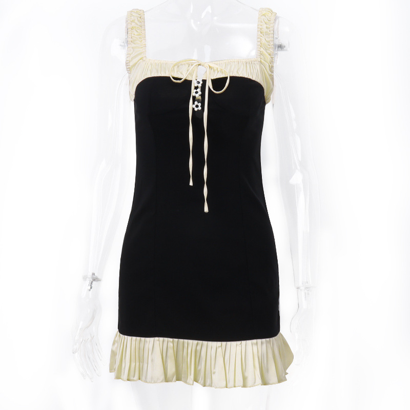Spring Summer Sexy Sexy Slim Fit Contrast Colors Ruffled Dress