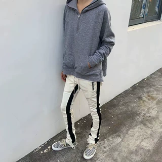 OG白色校裤5th春秋休闲潮流百搭修身堆积长裤运动百搭拉链下装
