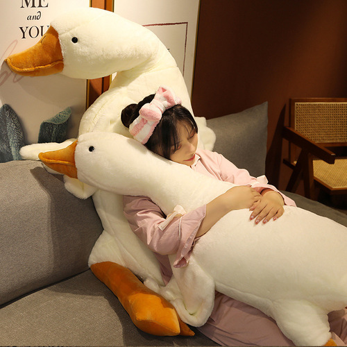 Simulated big white goose doll plush animal long pillow for children to comfort big goose pillow duck doll to accompany sleeping