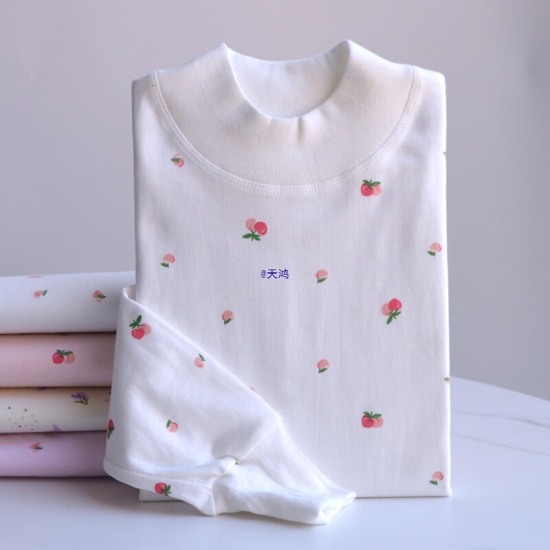 Cotton Autumn Clothing Women's Single-Piece Top Mid-High Collar Thin Thermal Underwear Old-Fashioned Cotton Sweater