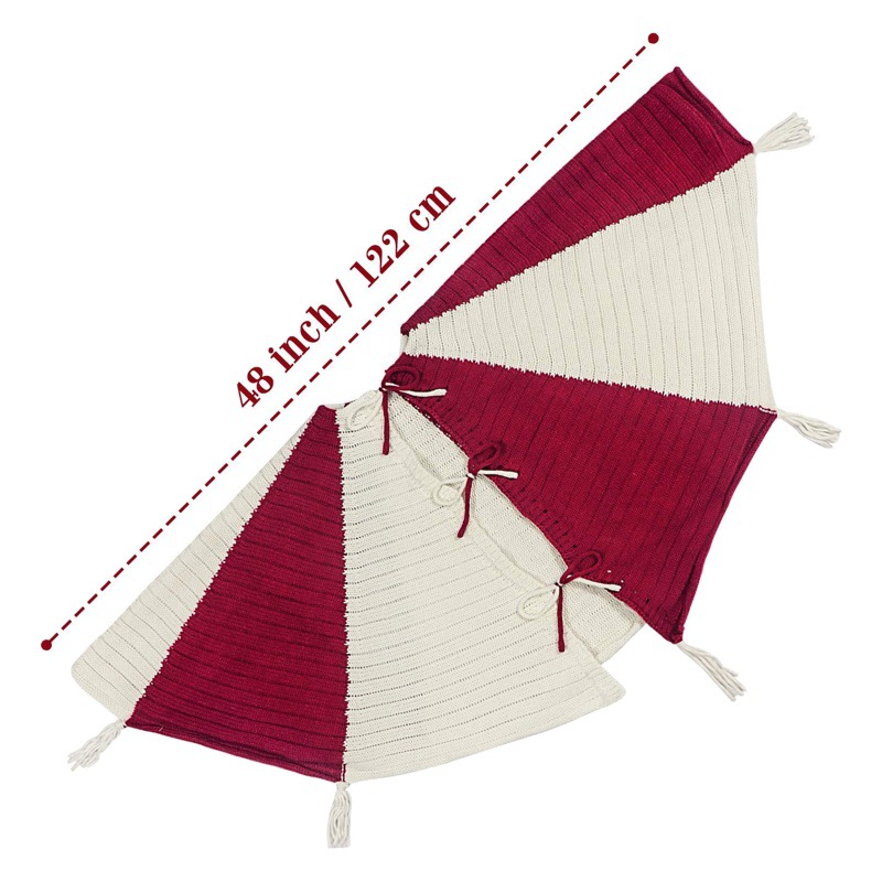 Amazon nuevo árbol de Navidad decoración suministros árbol de Navidad decoración de fondo rojo blanco cinta borla de punto árbol de Navidad falda