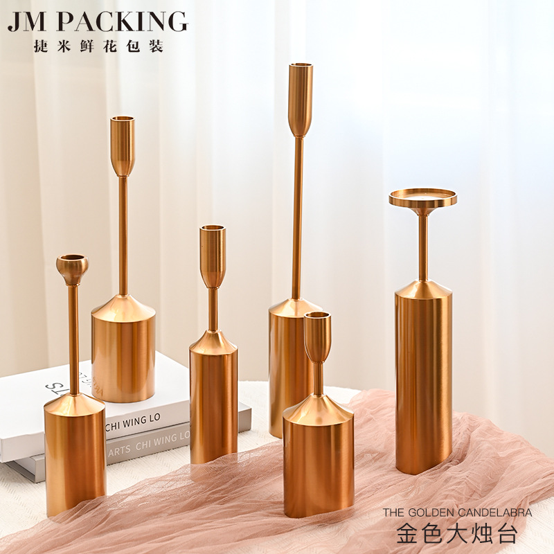 Oro hierro forjado candelabro Amazon artesanía creativa cena con velas romántica decoración del hogar vela titular