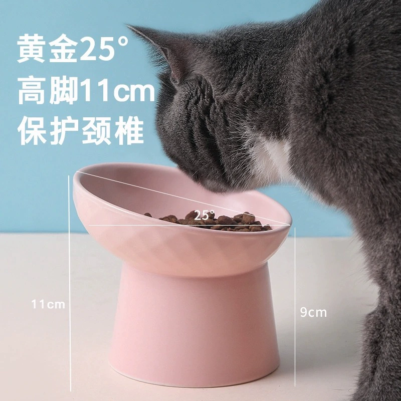 Косой рот Миска для кошек с высоким носком Двойная миска Керамическая миска для защиты шеи Миска для кошачьей еды Бассейн для кошачьей еды Товары для кошек