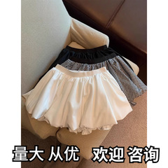 韩国东大门女装2025撞色格子花苞半身裙女夏季高腰防走光A字短裙