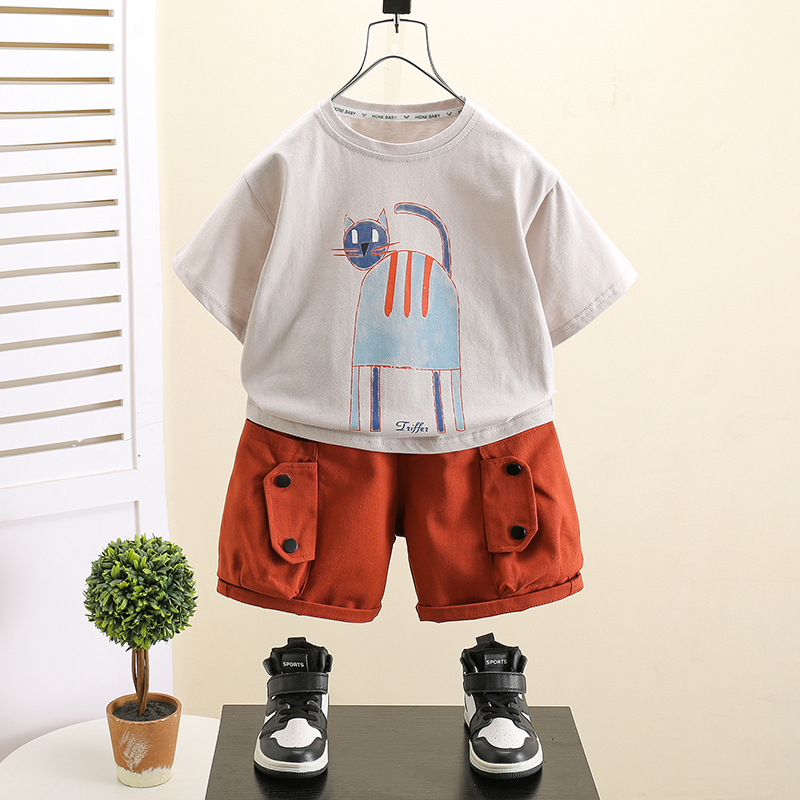 7415 traje coreano de verano, mono guapo para niños, camiseta de manga corta para bebés de dos piezas 2025 nuevo 6