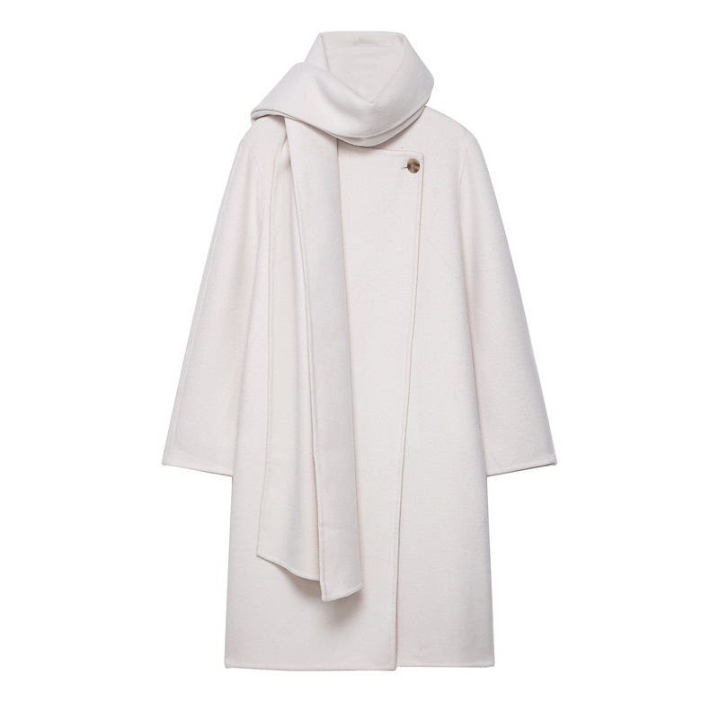 2025 New Autumn and Winter Women's French High-End Stand-Up Collar with Scarf Versatile Loose Handmade Wool Blend Coat 2025 New Autumn and Winter Women's French High-End Stand-Up Collar with Scarf Versatile Loose Handmade Wool Blend Coat
