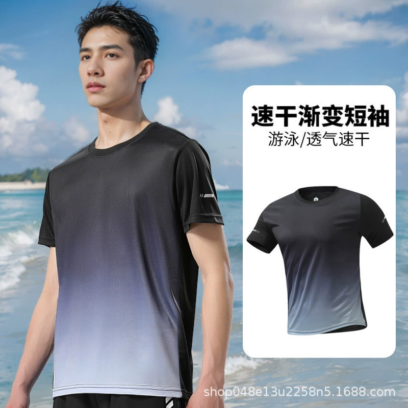 Мужская купальник, летний комплект, быстро сохнущий плавательный аксессуар, брюки, плюс сайз, с коротким рукавом