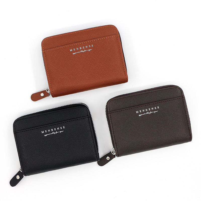 Menbense nuevos hombres billetera de color sólido negocio cremallera corta bolsa embrague monedero carta cartera