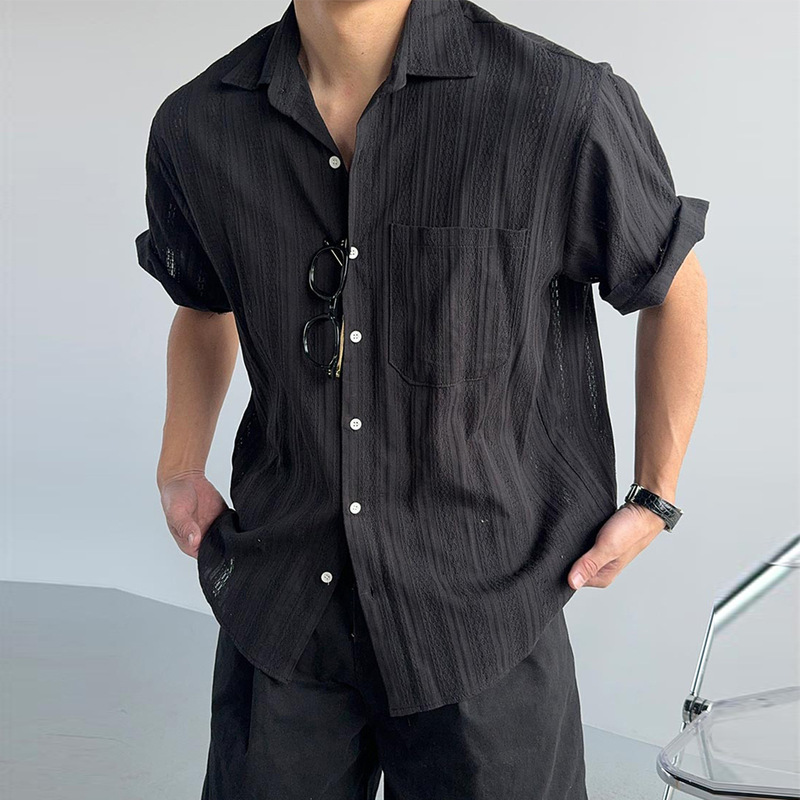 Old Money Style Hollow Mesh White Short-Sleeved Shirt for Men in Summer, Lightweight, Breathable, Versatile, Loose Casual Shirt Jacket