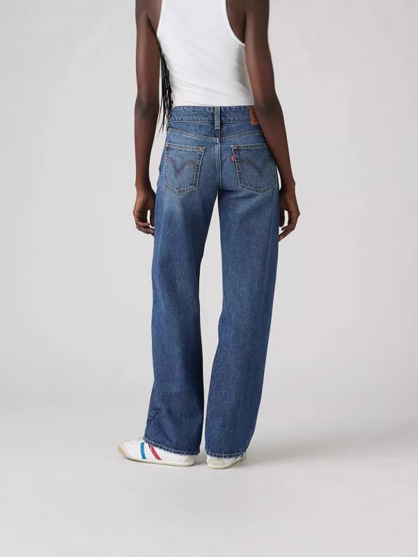 Jeans de Mujer de Tiro Alto de Algodón y Poliéster Pierna Ancha Rasgado para Uso Casual