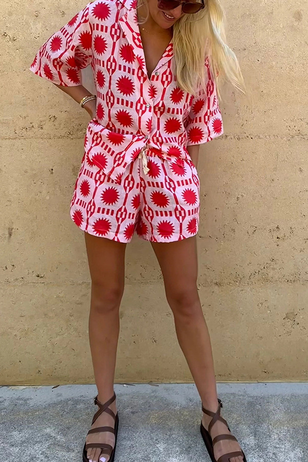 Regular Fit Fit Type Printing Pattern Daily Women's Casual Printing Polyester Printing Pocket Shorts Co-ord Set Shorts Sets