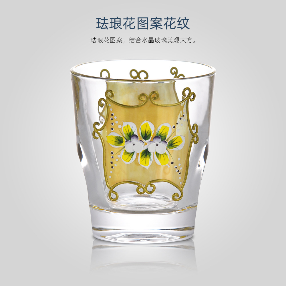 亚马逊威士忌酒具套装 捷克古典传统真金珐琅花酒具 洋酒酒具礼盒