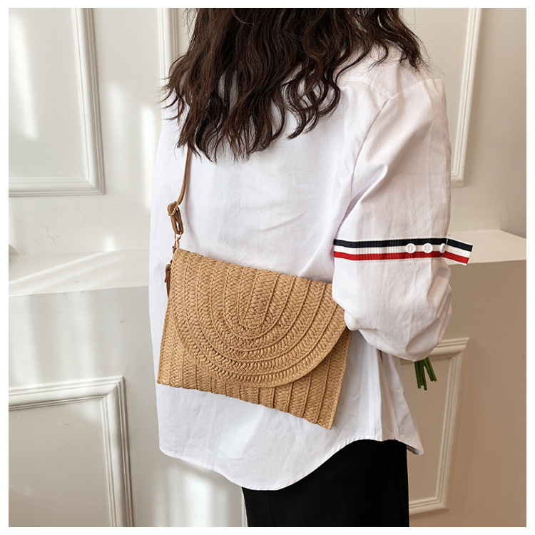 Double Shoulder Straps Strap Type Straw Bag Bags Type Women's Small Spring&summer Straw Vacation Straw Bag